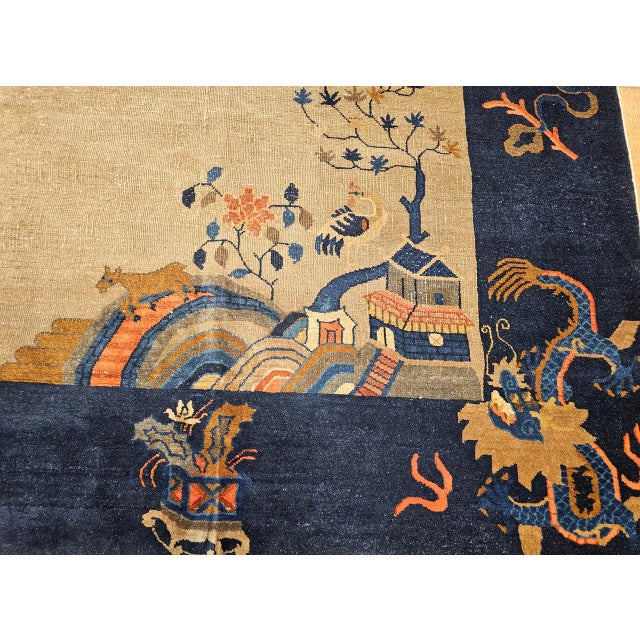 Vintage Chinese Art Deco Rug, Hand-Knotted Wool, Four Dragons Design, 9' x 12' For Sale - Image 14 of 18