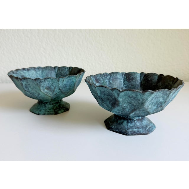 Verdigris Vintage Bronze Verdigris Footed Bowls - A Pair For Sale - Image 8 of 13
