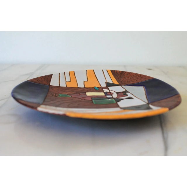 Mid -Century Keramos Israeli Hand Painted Enameled Ceramic Wine Themed Plate For Sale - Image 4 of 6