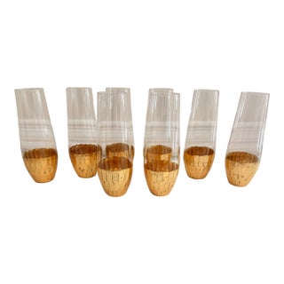 Late 20th Century Gilded Gold Leaf Drinking Glasses/Bud Vases - Set of 8 For Sale
