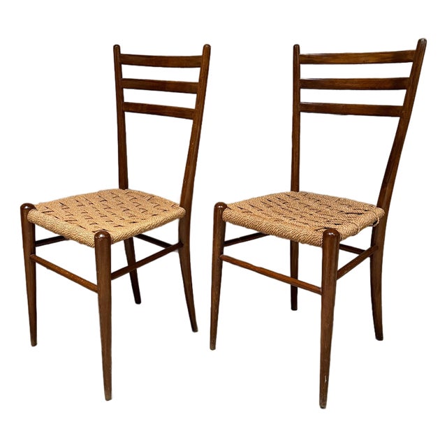 Vintage Italian Mid-Century Modern Ladder-Back Side Chairs in the Style of Gio Ponti For Sale