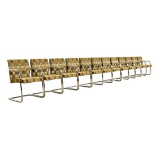 Mies Van Der Rohe Brno Style Mid-Century Modern Chrome Tubular Cantilever Club Chairs, Set of Twelve For Sale