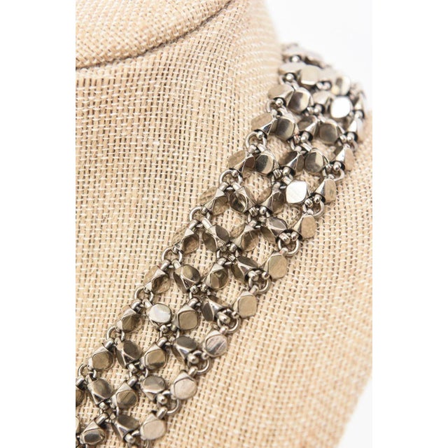 Chanel Rock Stud Silver 3 Row Metal Link v Necklace Signed 1990's For Sale In Miami - Image 6 of 12