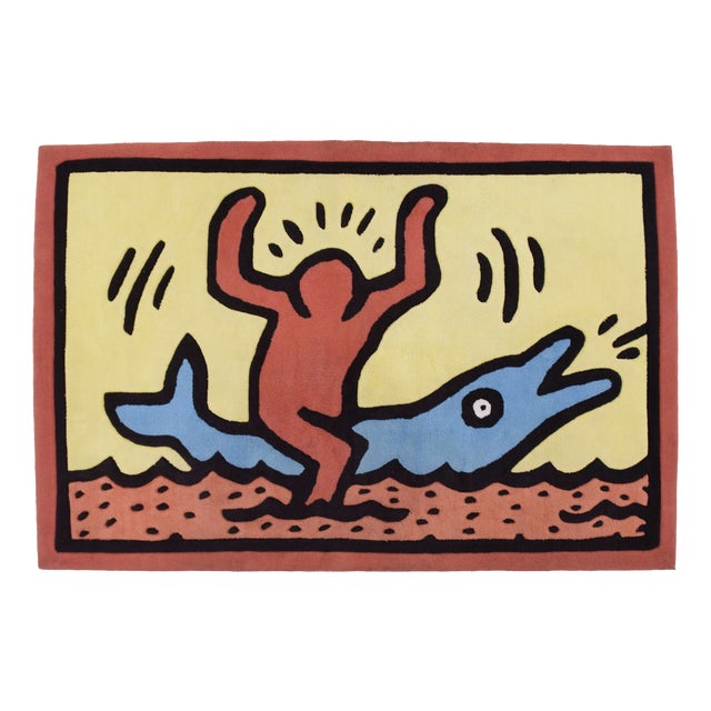 Vintage Dolphin Ride Rug by Keith Haring, 1990s For Sale