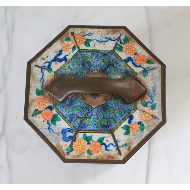 Mid 20th Century Vintage Octagonal Chinoiserie Style Tin For Sale - Image 5 of 10