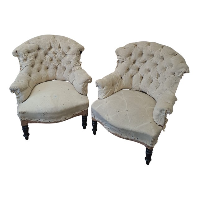 Napoleon III Upholstered Armchairs, 1880s, Set of 2 For Sale