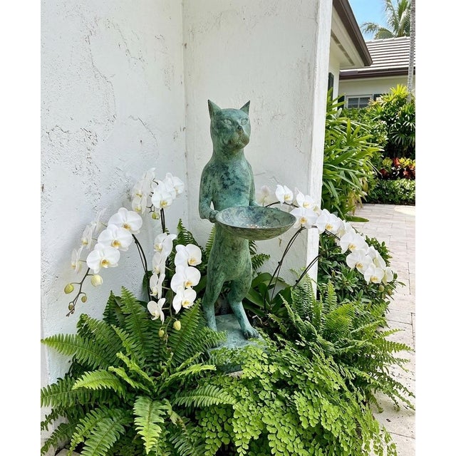 Vintage Cast Bronze Anthropomorphic Cat Sculpture With Offering Bowl For Sale - Image 11 of 12