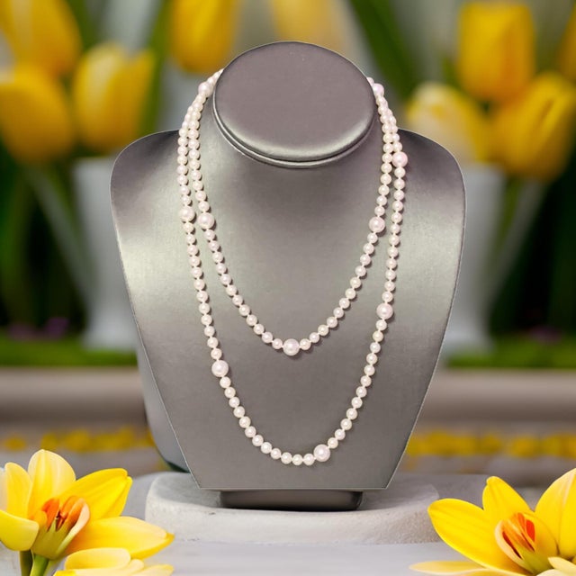 Unique design Fine Quality Japanese Akoya 8.5-5 mm Pearl 37.25 inch long Necklace with a 14k Yellow Gold clasp Certified...