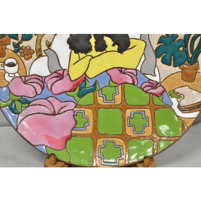 Late 20th Century Vintage Judy Miller 10" Art Pottery Decorative Ceramic Plate "Lovers in Bed" For Sale - Image 5 of 10