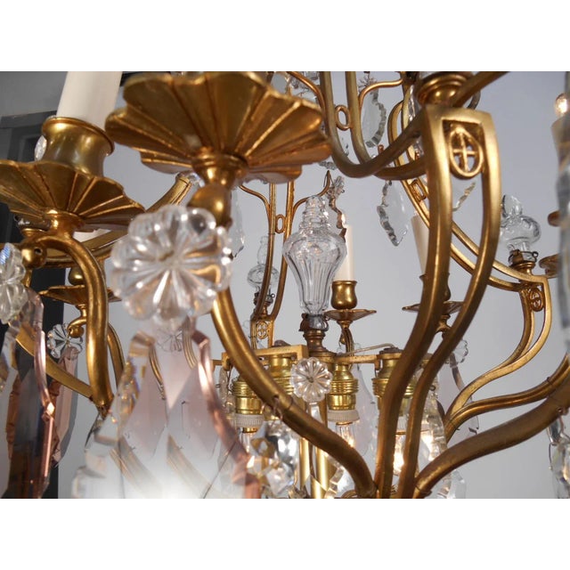 1920s French Bronze and Crystal Chandelier For Sale - Image 4 of 13