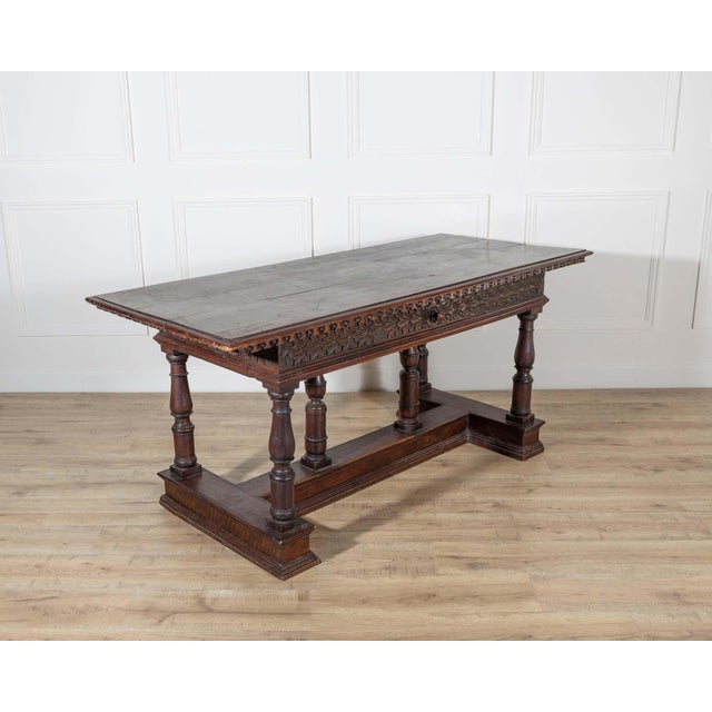Early 17th-Century Lombard Louis XIV Walnut Table with Baluster Legs For Sale - Image 4 of 8