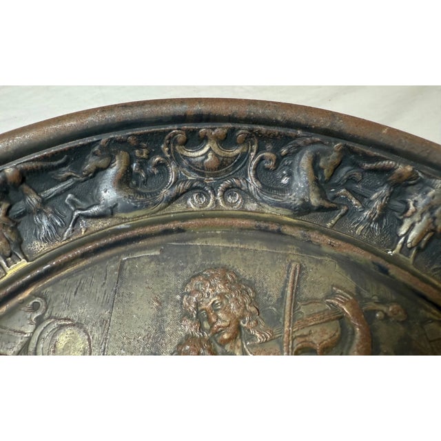 Large 14lbs Antique Ornate Bronze Patinated Cast Iron Relief Wall Charger Plaque For Sale - Image 4 of 13