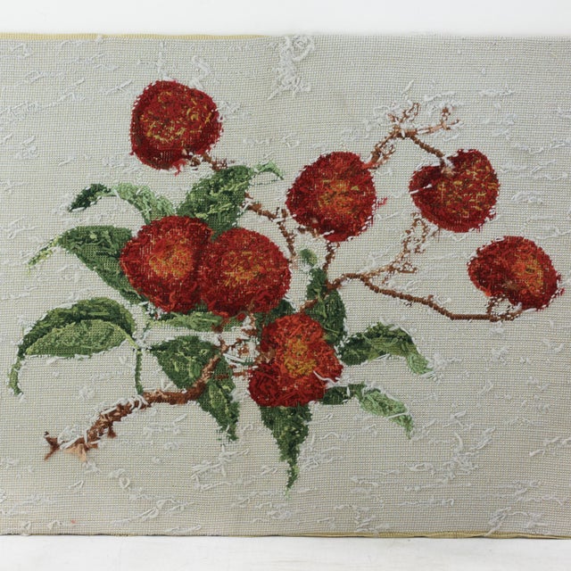 Traditional Vintage Needlework Botanical Study – Rustic Lychee Fruit Branch Textile Wall Art For Sale - Image 3 of 8