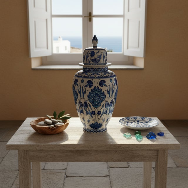 Handmade Ceramic Shah Jar (30cm) Classic Blue and Turquoise Hatayi Lotus Pattern Vase For Sale - Image 6 of 8