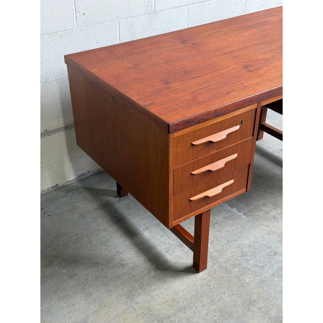 Vintage Danish Teak Executive Desk Mid Century Modern Writing Desk Finished Back Office Desk For Sale - Image 4 of 10