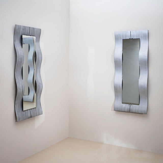 1970s Pair of “Wave” Wall Mirrors by Lorenzo Burchiellaro (1933–2017), Italy, 1970s For Sale - Image 5 of 10