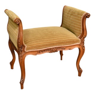 Small Louis XV Style Bench with Armrests in Blond Mahogany, 1920s For Sale