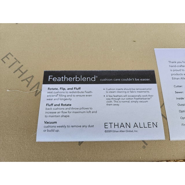 Ethan Allen Tan Rolled Arm Down Filled Loveseat For Sale - Image 17 of 17