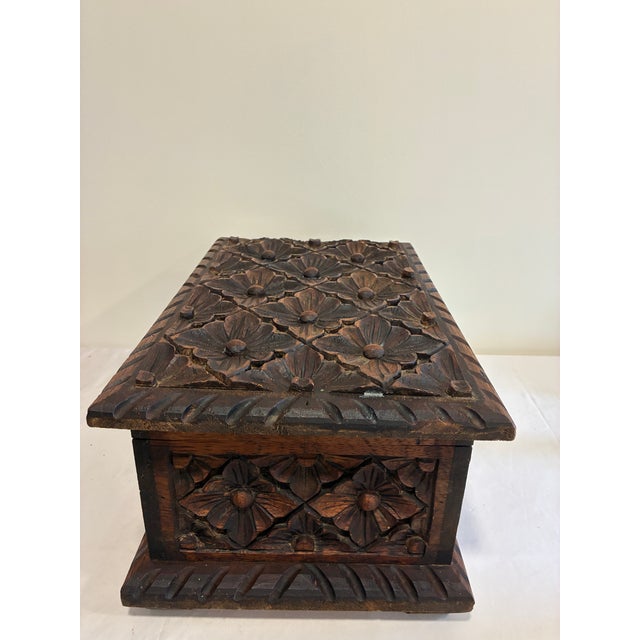 Wood Vintage Hand-Carved Floral Wooden Chest For Sale - Image 7 of 16