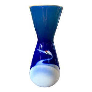 Late 20th Century Attributed Koransha Arita Japanese Cobalt Blue Crane Porcelain Vase