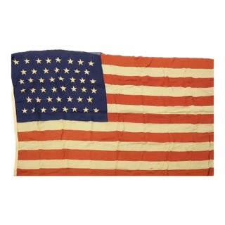 Rare Antique American Flag 46 Stars Circa 1908 All Sewn Wool Great Condition and Natural Fade Size 5’x8’ For Sale