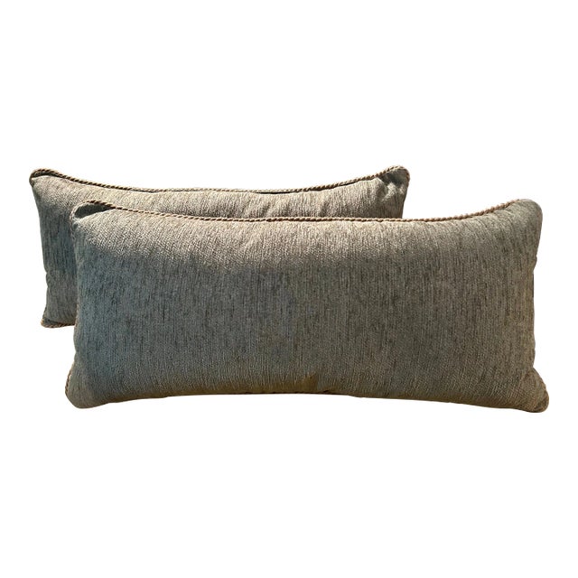 Pair of Lumbar Pillows With Gold Piping For Sale
