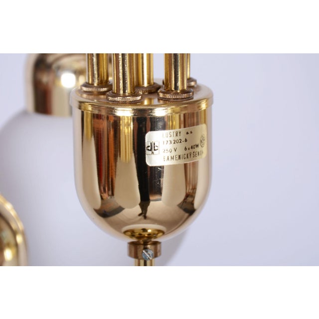 Mid-Century Chandelier in Brass and Opaline Glass, Czech, 1950s For Sale - Image 4 of 16