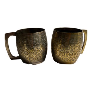 Vintage Brass Tankards or Mugs a Pair For Sale