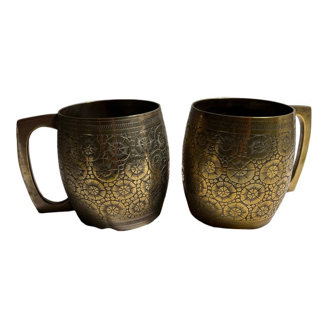 Vintage Brass Tankards or Mugs a Pair For Sale