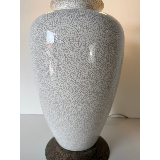 1980s 1980s Postmodern Crackle Glazed Ceramic Table Lamp With Metal Conical Shade For Sale - Image 5 of 12