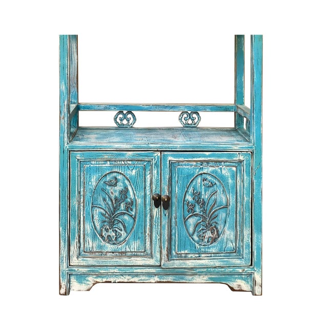 Chinese Distressed Pastel Blue Open Top Display Cabinet Side Table For Sale In San Francisco - Image 6 of 7