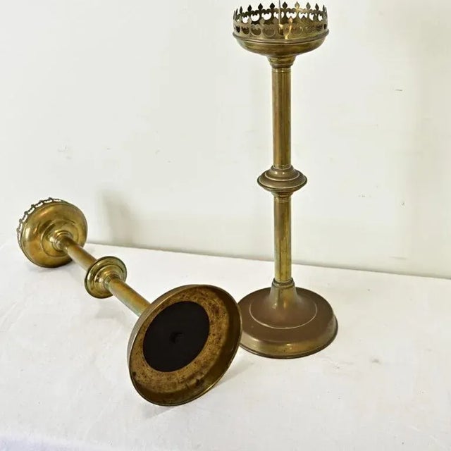 French 19th Century Brass Altar Candlesticks - A Pair For Sale - Image 10 of 10