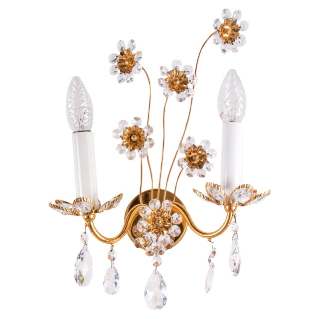 German Glamorous Jewel Wall Lamps in Crystal & Gilt-Brass from Palwa, 1960, Set of 2 For Sale