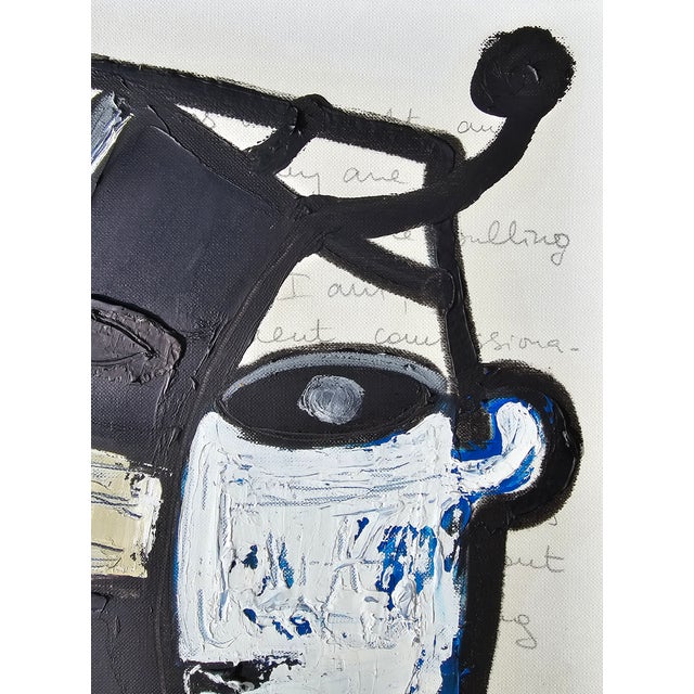 One-of-a-Kind Abstract Figurative Original Oil Painting 'African Mask' in the Style of Pablo Picasso For Sale - Image 4 of 9