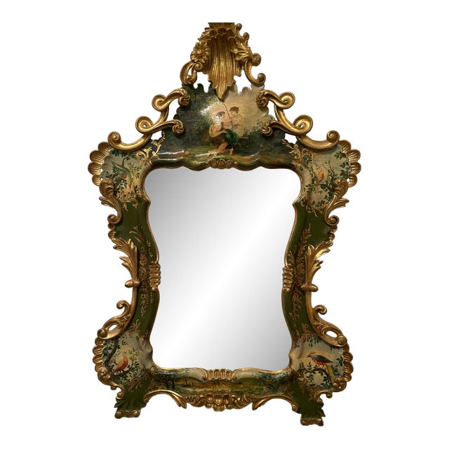 Vintage Hand Painted Italian Venetian Mirror With Elaborate Gold Decoration For Sale