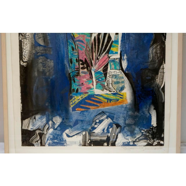 1990 Modern Blue Mixed Media Collage Framed, Signed Cleveland For Sale - Image 9 of 10