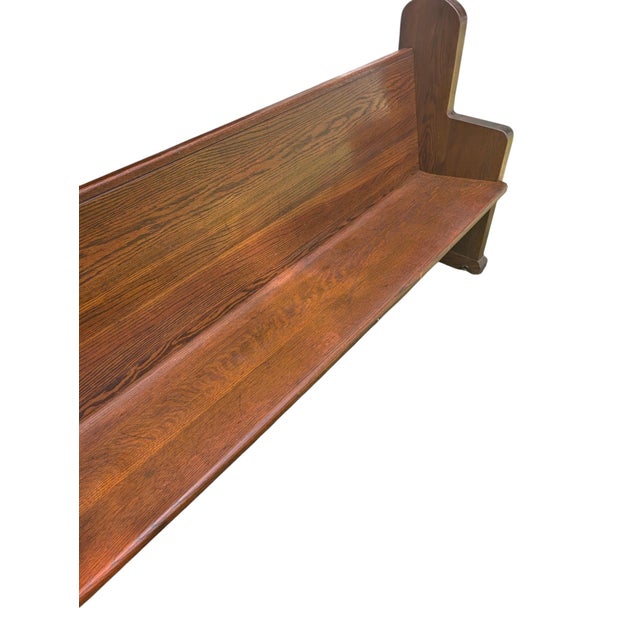Mid 20th Century Carved Solid Oak Church Pew Bench With Cross Details – 75" For Sale - Image 11 of 17
