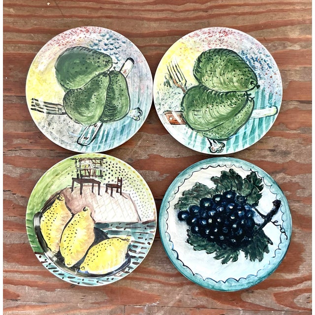 Vintage Regency Hand Painted Ceramic Plates - Set of 4 For Sale In West Palm - Image 6 of 6