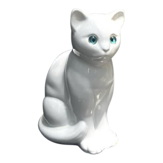 Elpo Alcobaca Portugal Small White Ceramic Cat Statue Chairish
