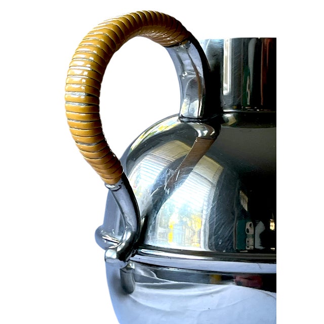 Ralph Lauren Early 20th Century Hotel Silver Pewter Tea Pot With Rattan Wrapped Handle by Queen Art Brooklyn For Sale - Image 4 of 8