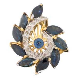 Modernist 14k Yellow Gold Sapphire Diamond Ring For Sale