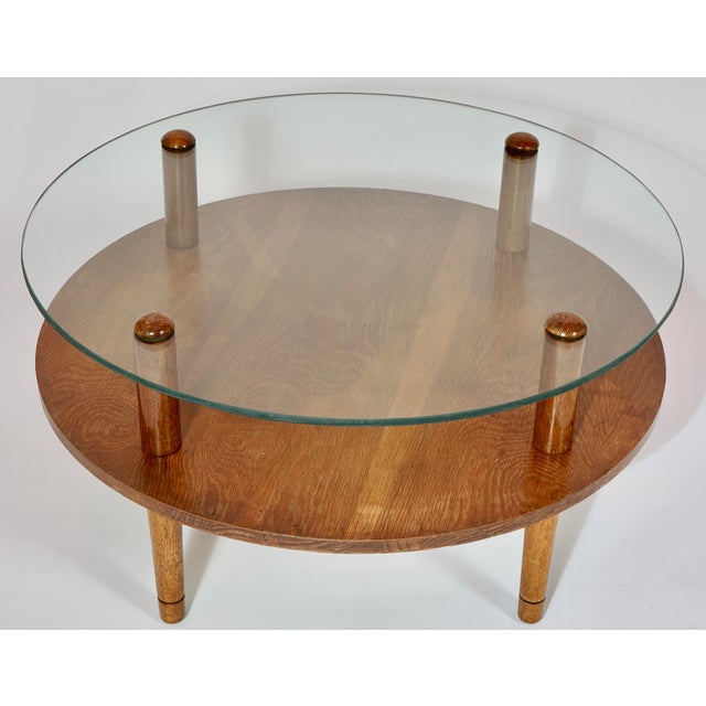 Gilbert Rohde Mid Century Modern Round Double Tier Glass Walnut Coffee Table in the Style of Gilbert Rohde For Sale - Image 4 of 6
