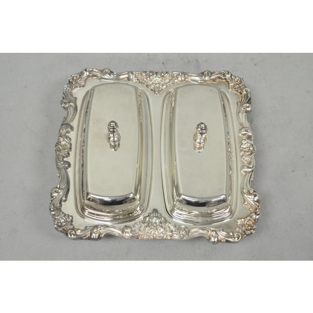 Vintage Poole Lancaster Rose Victorian Silver Plated Twin Double Butter Dish For Sale - Image 16 of 16