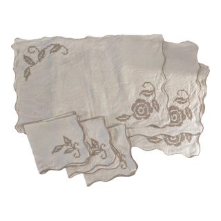 Embroidered Floral Table Linens, Set of 3 Napkins & Placemats For Sale