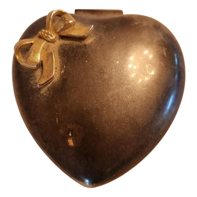 Vintage Silver and Red Velvet Heart Trinket Jewelry Box For Sale