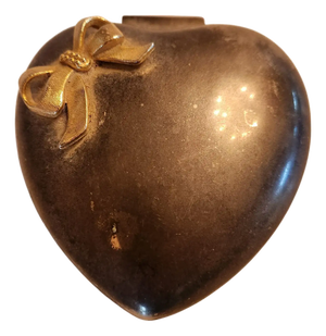 Vintage Silver and Red Velvet Heart Trinket Jewelry Box