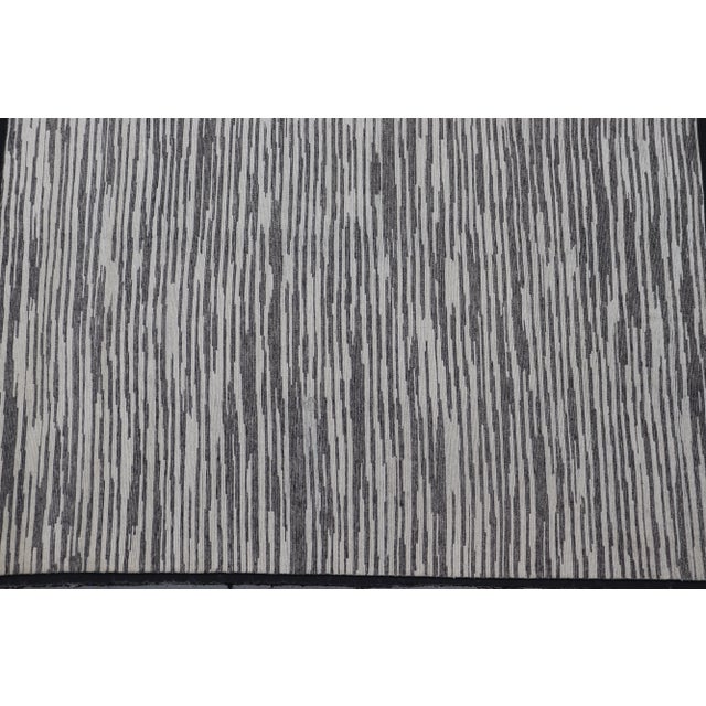 Charcoal Cream and Charcoal Wood Grain Designed Indian Rug Hand-Knotted With Wool For Sale - Image 8 of 11