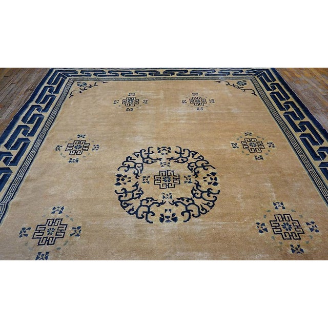 Sublime Rose Color With Peculiar Geometric Desing Antique Chinese Peking Rug For Sale - Image 4 of 14