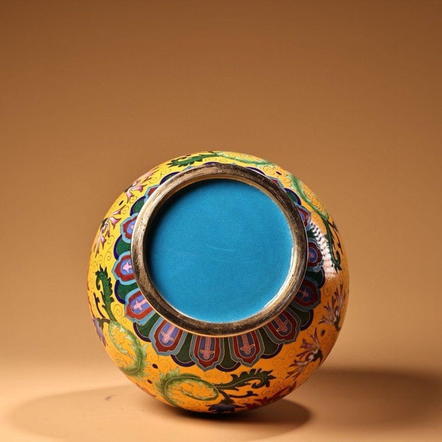 Vintage Chinese Gilt Copper Cloisonné "Garlic-Mouth" Floral Vase - 1360g For Sale - Image 9 of 10