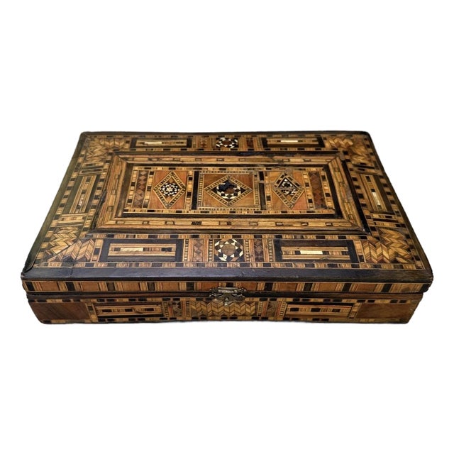 Early 20th Century Middle Eastern Moorish Mosaic Micro Marquetry Inlay Jewelry Box For Sale